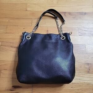 Michael Kors Jet Set Black Pebbled Genuine Leather Slouchy Satchel Designer